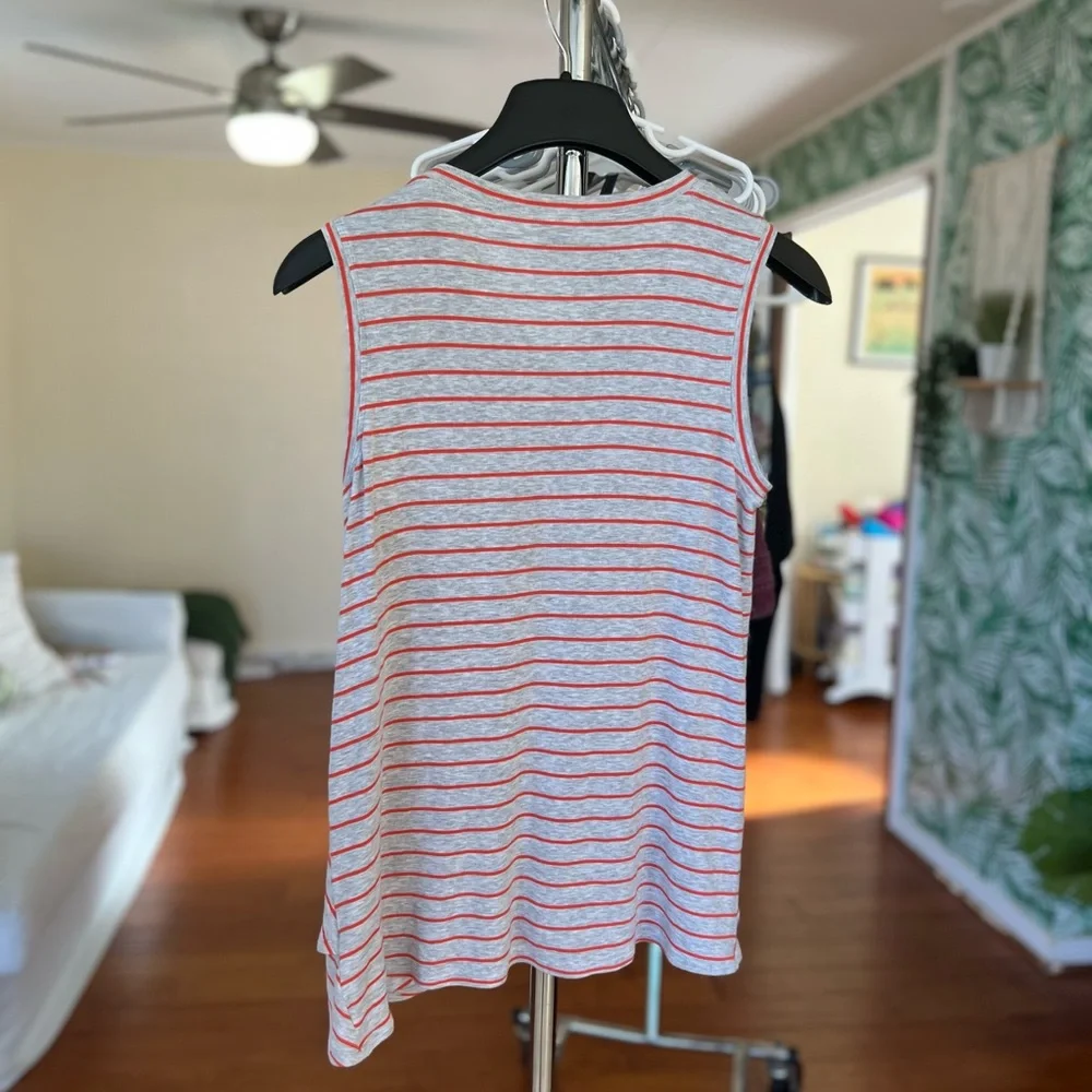 Cabi Gray Grey Orange Stripe Peplum Ruffle Tank Shirt Sleeveless Top 533 Sz S - Picture 5 of 7